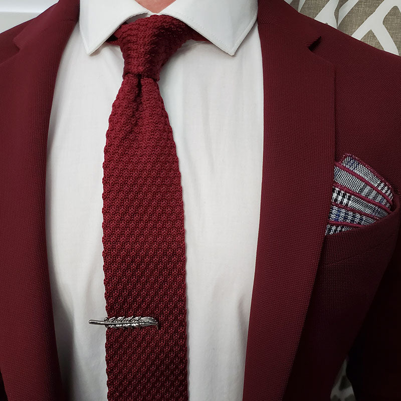 Knitted Point Burgundy Tie Set