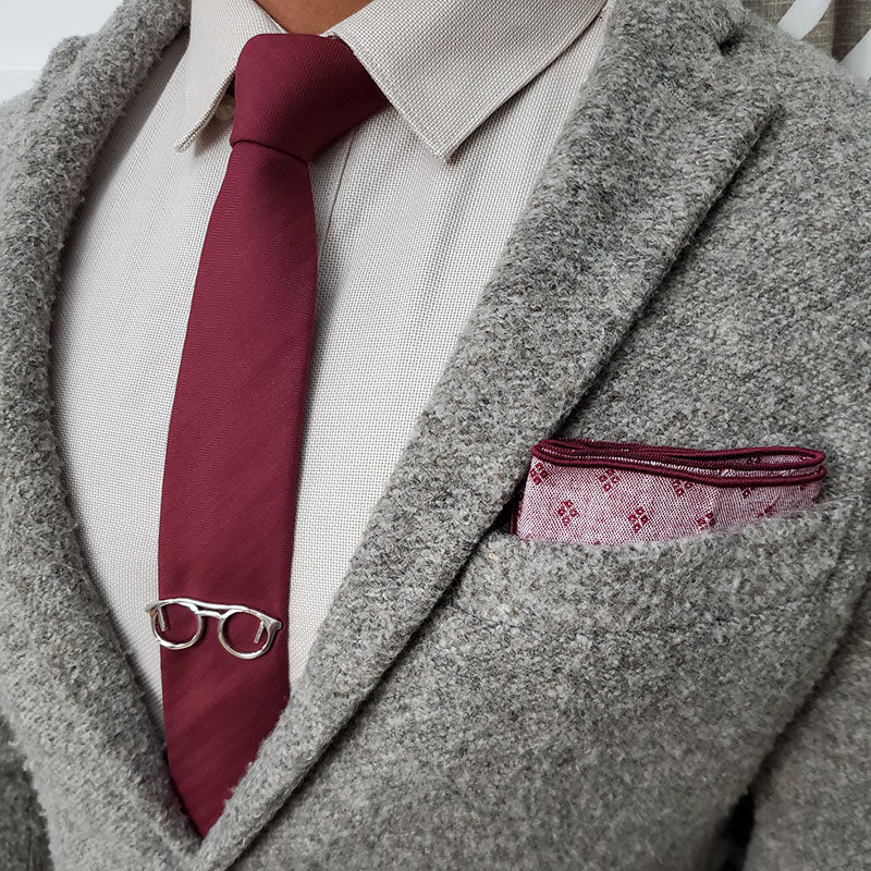 Solid Herringbone Burgundy Tie Set