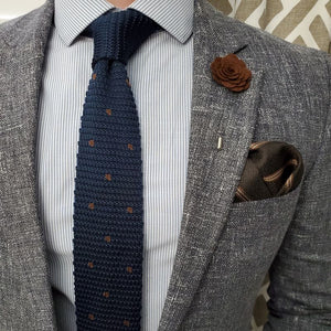 Knitted Point Navy Polka Dot Tie Set