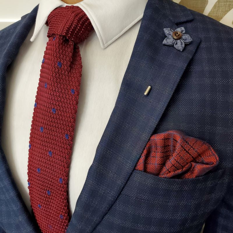 Knitted Point Maroon Polka Dot Tie Set