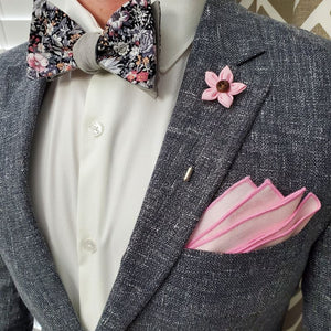 Floral Grey Linen Self Tie Bow Tie Set