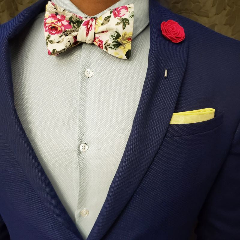 Floral White Self Tie Bow Tie