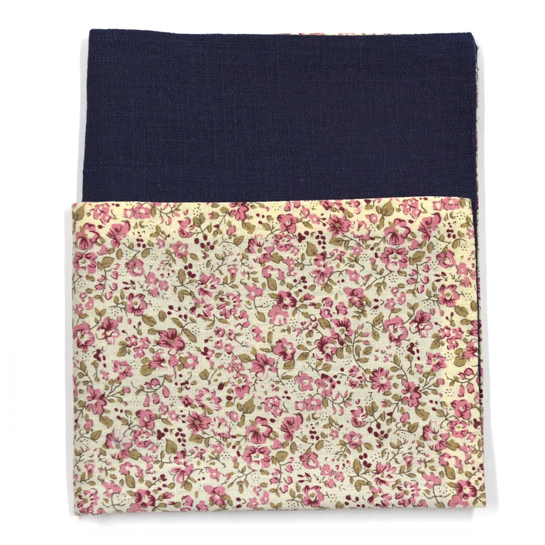 Bloom Navy Linen Reversible Pocket Square