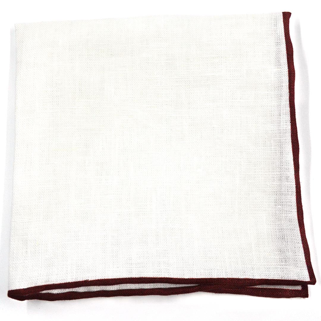 Burgundy Border Linen Pocket Square