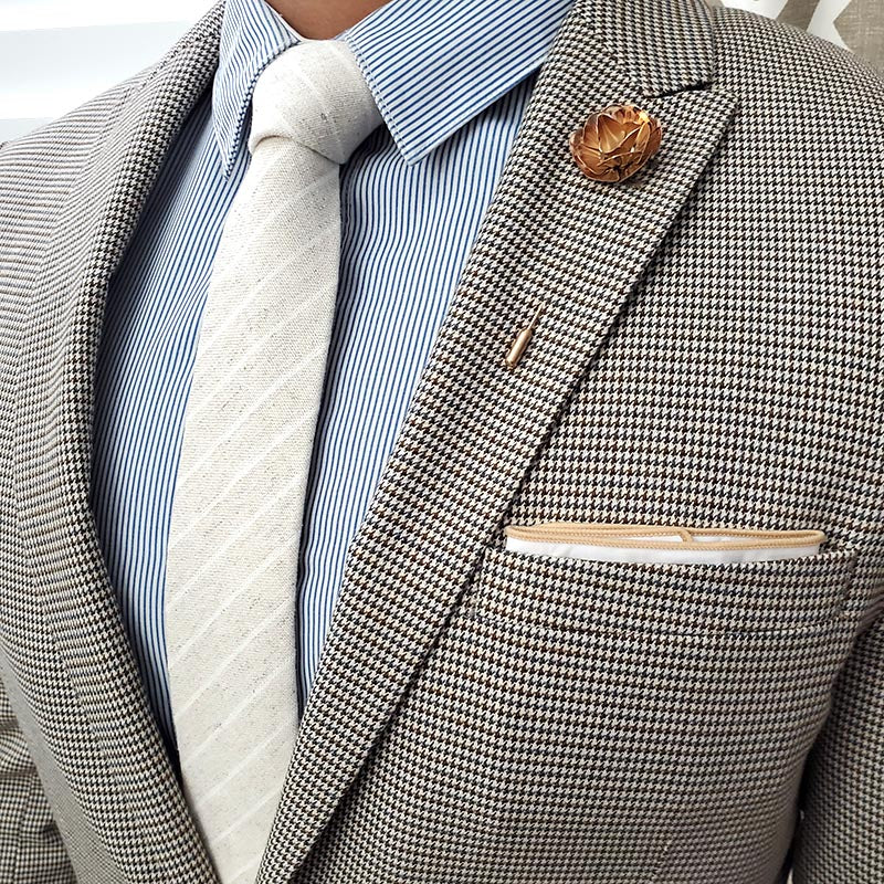 Striped Linen Champagne Tie