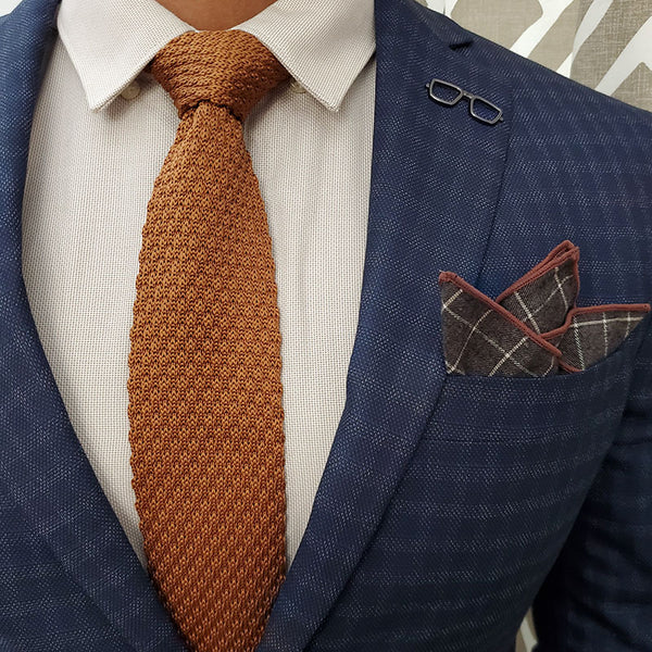Checkered Aegean Brown Pocket Square - Art of The Gentleman