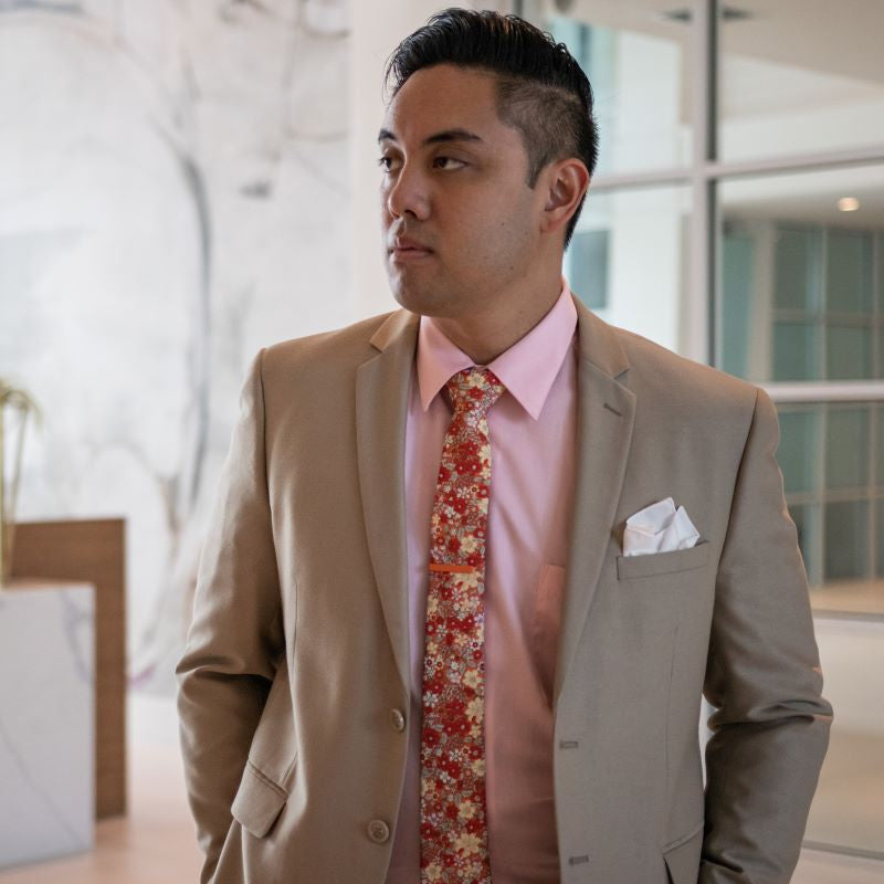 Floral Orange Blooms Tie Set
