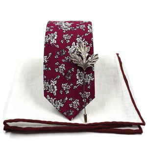 Floral Burgundy Tie Set
