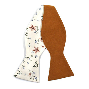 Floral Cream Linen Self Tie Bow Tie