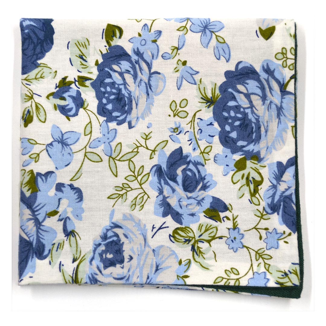Floral Emerald Linen Reversible Pocket Square