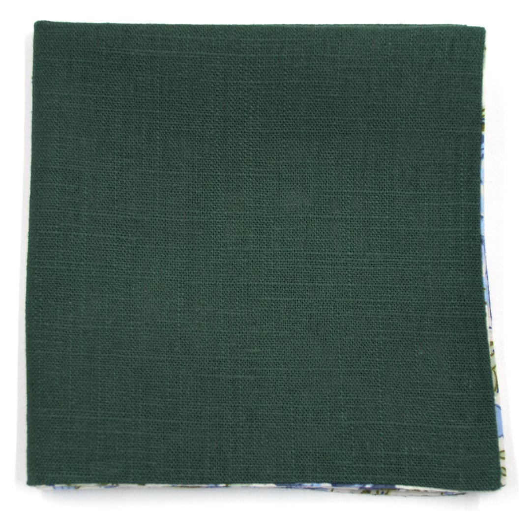Floral Emerald Linen Reversible Pocket Square