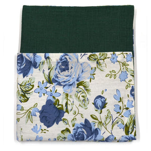 Floral Emerald Linen Reversible Pocket Square