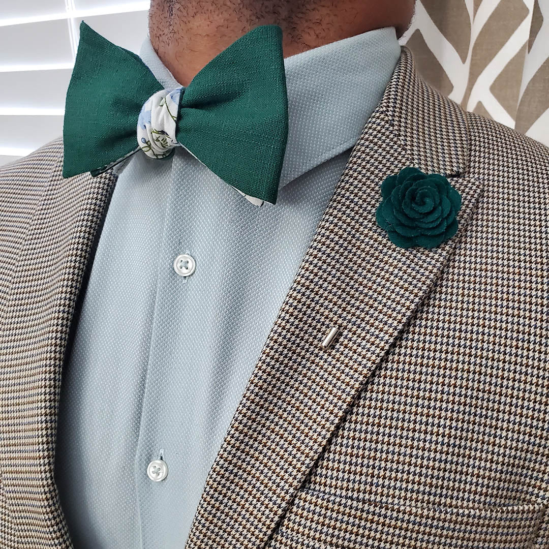 Floral Emerald Linen Self Tie Bow Tie