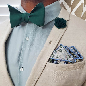 Floral Emerald Linen Self Tie Bow Tie