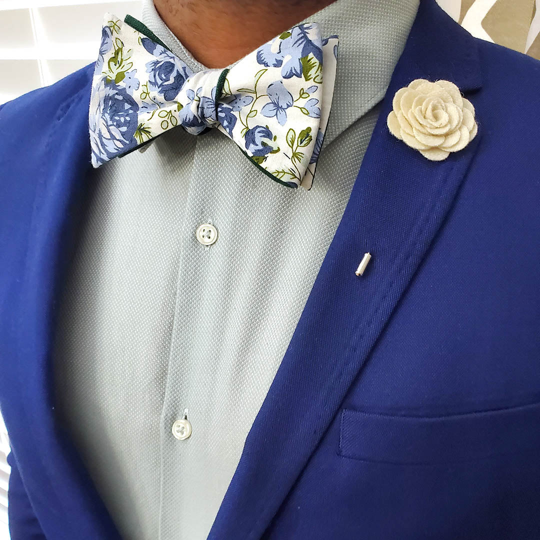 Floral Emerald Linen Self Tie Bow Tie