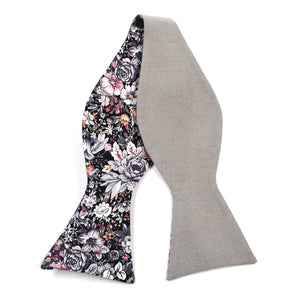 Floral Grey Linen Self Tie Bow Tie Set
