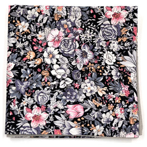 Floral Grey Linen Reversible Pocket Square