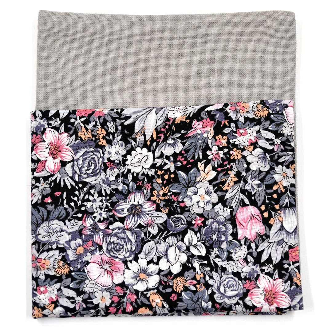 Floral Grey Linen Reversible Pocket Square