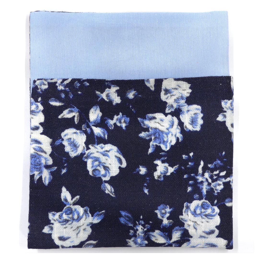Floral Navy Denim Reversible Pocket Square