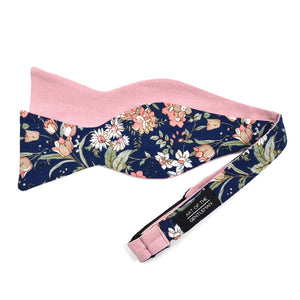 Floral Navy Linen Self Tie Bow Tie