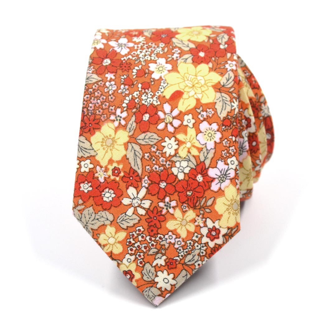 Floral Orange Blooms Tie