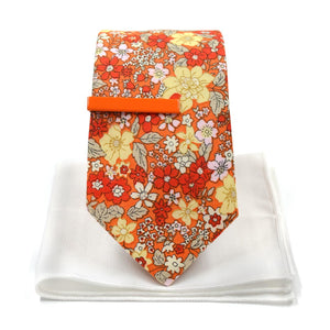 Floral Orange Blooms Tie Set