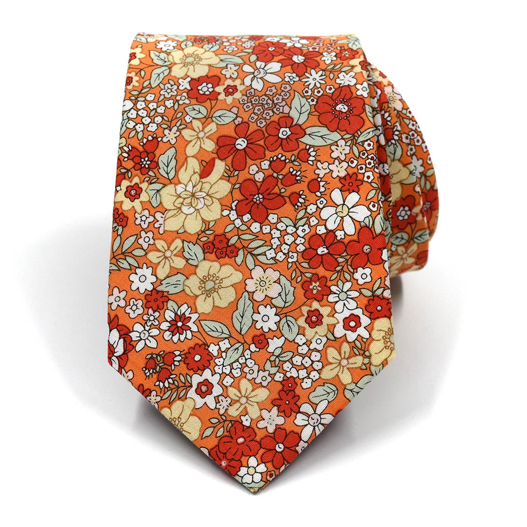 Floral Orange Blooms Tie