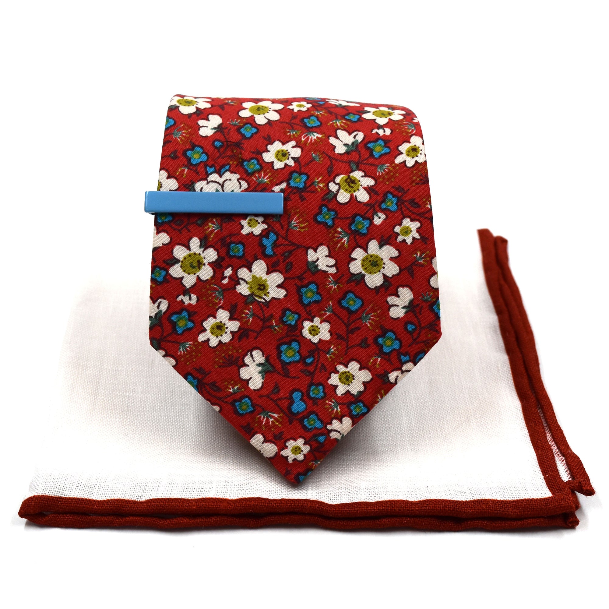 Floral Ruby Blooms Tie Set Traditional