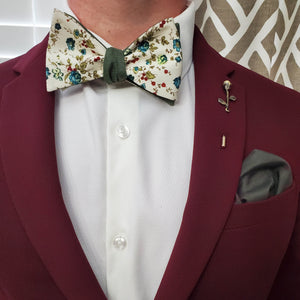 Floral Sage Linen Self Tie Bow Tie