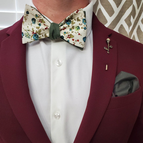 Floral Sage Linen Self Tie Bow Tie - Art of The Gentleman