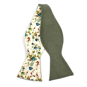 Floral Sage Linen Self Tie Bow Tie