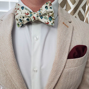 Floral Sage Linen Self Tie Bow Tie