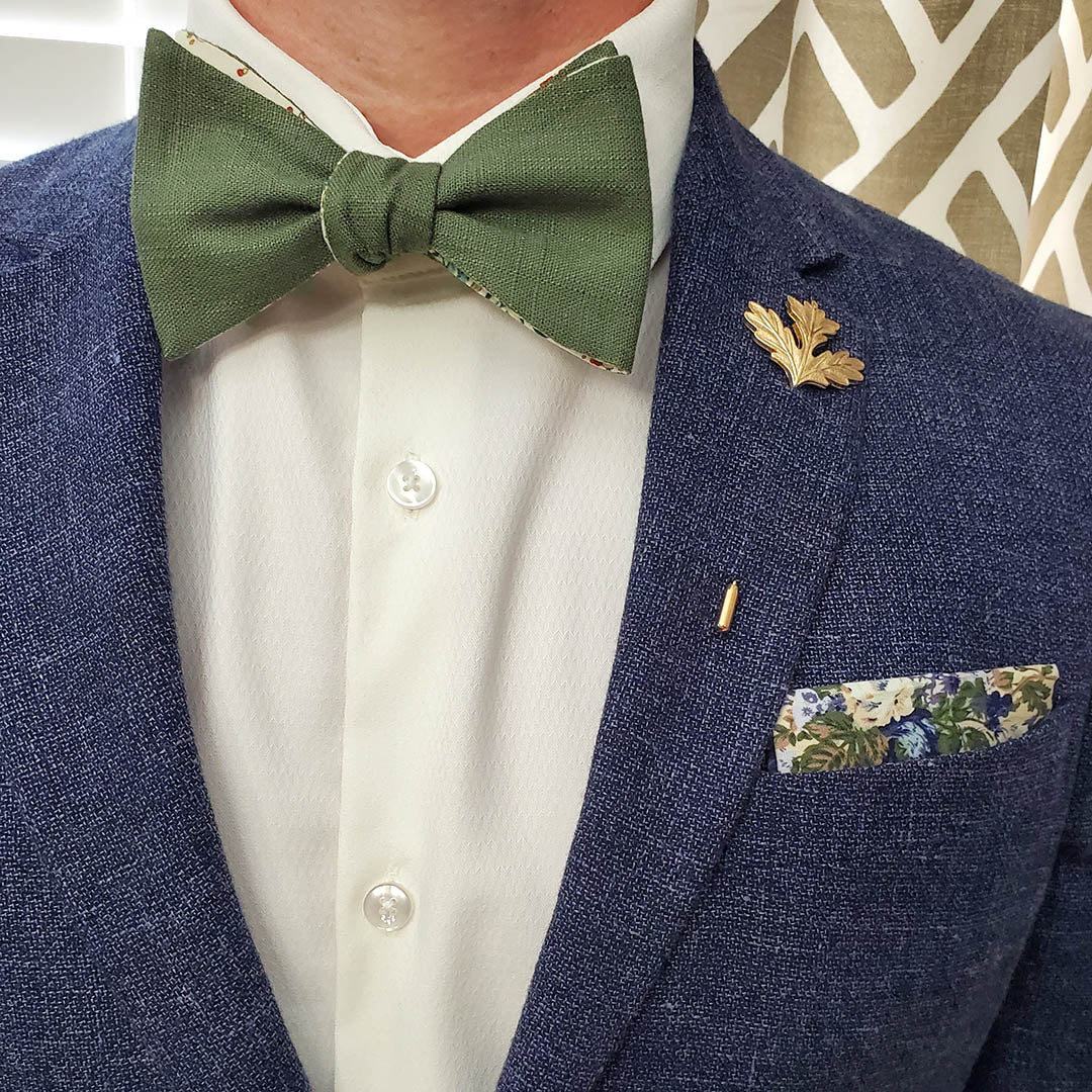 Floral Sage Linen Self Tie Bow Tie - Art of The Gentleman