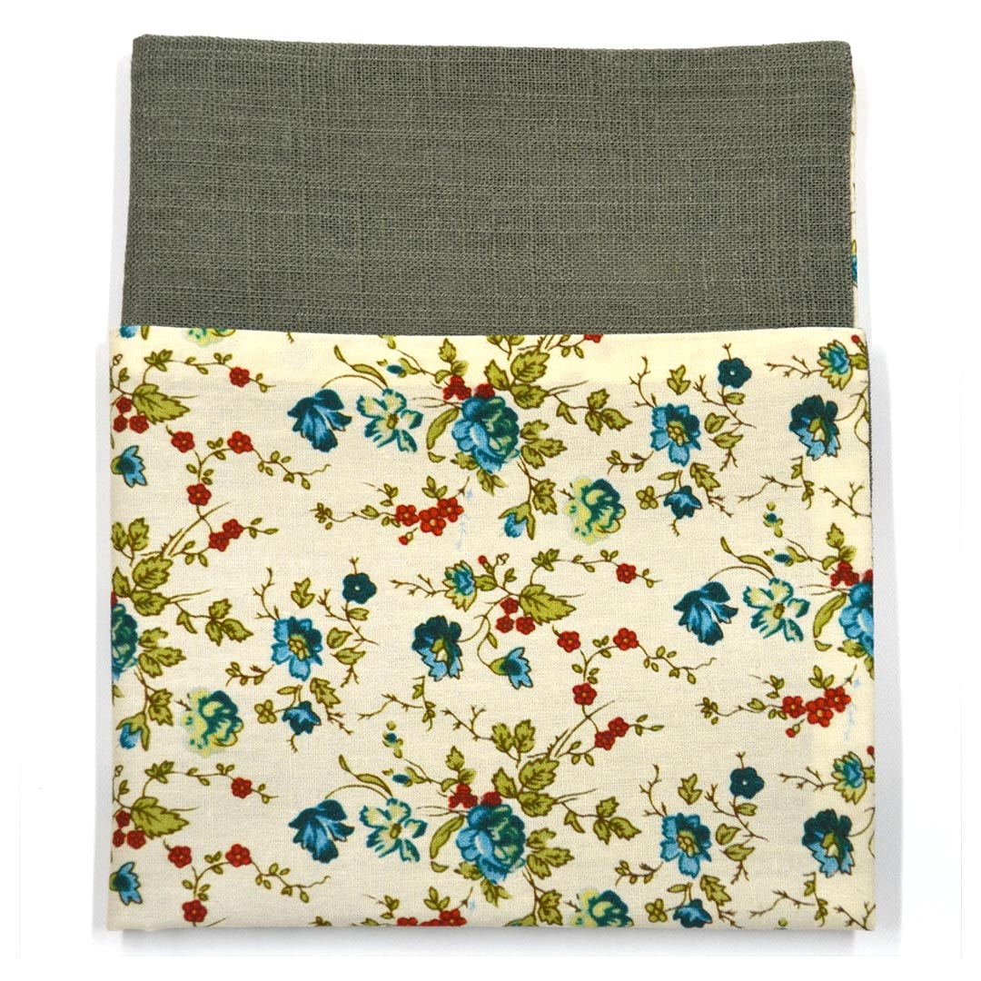 Floral Sage Linen Reversible Pocket Square