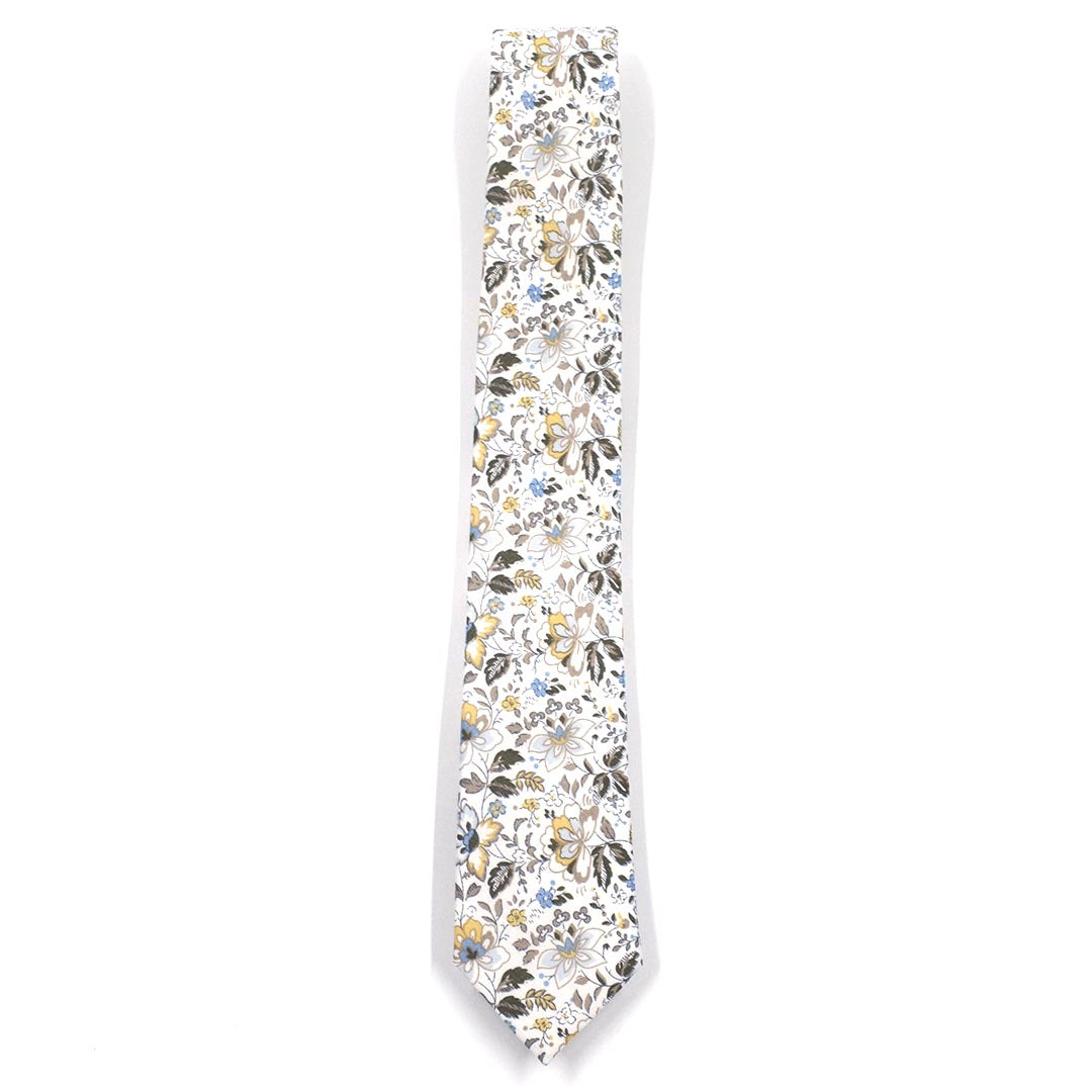 Floral White Canary Blooms Tie