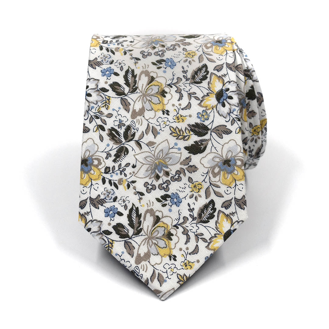 Floral White Canary Blooms Tie