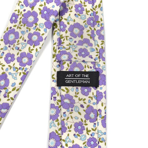 Floral white lavender tie 3 inches wide
