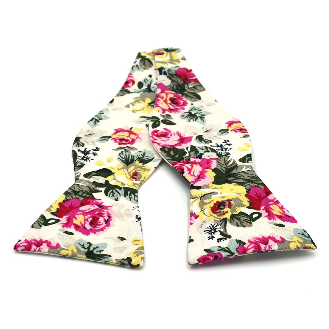 Floral White Self Tie Bow Tie