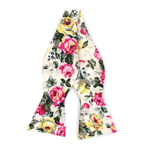 Floral White Self Tie Bow Tie