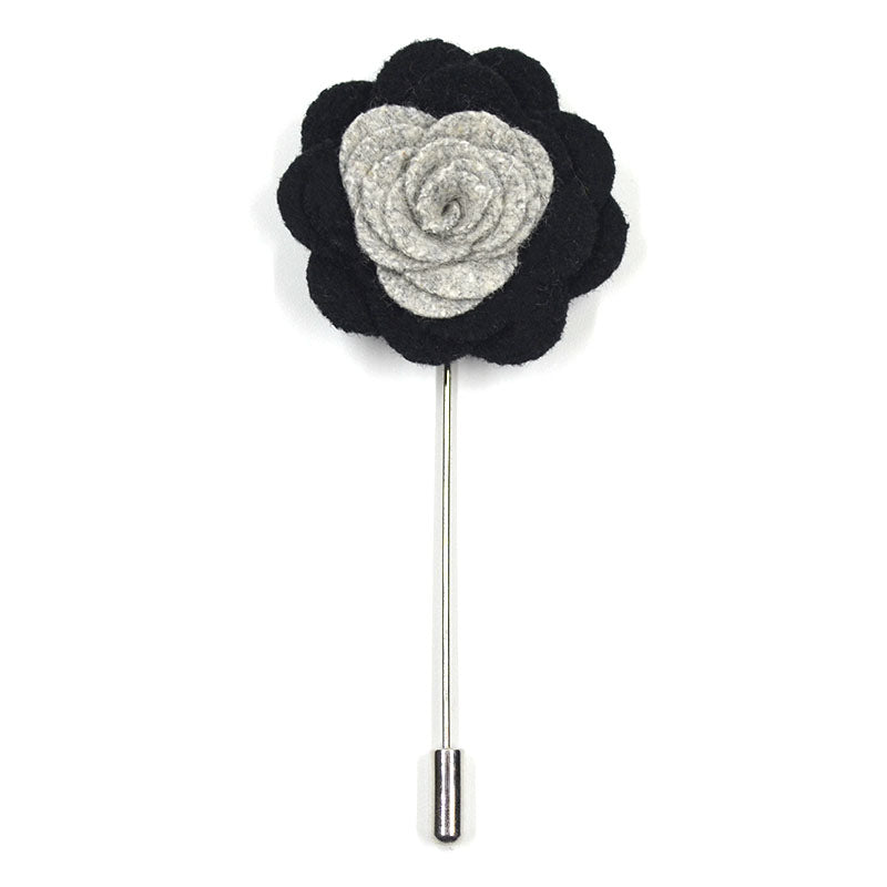 Lapel Pin - Floral Steel Coal