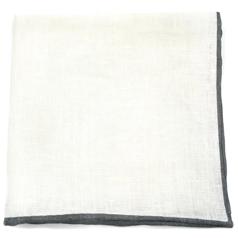 Grey Border Linen Pocket Square