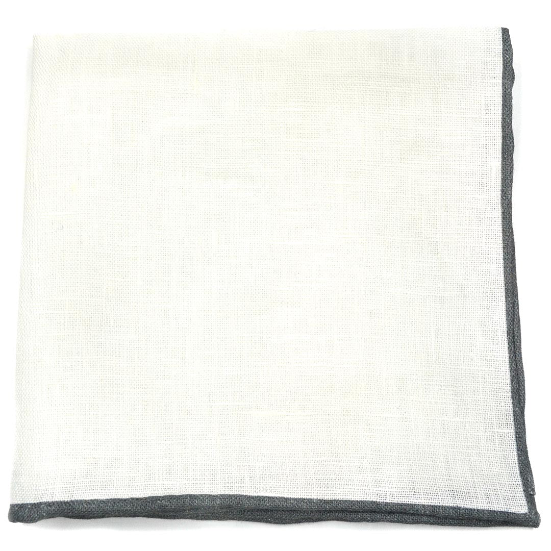 Grey Border Linen Pocket Square