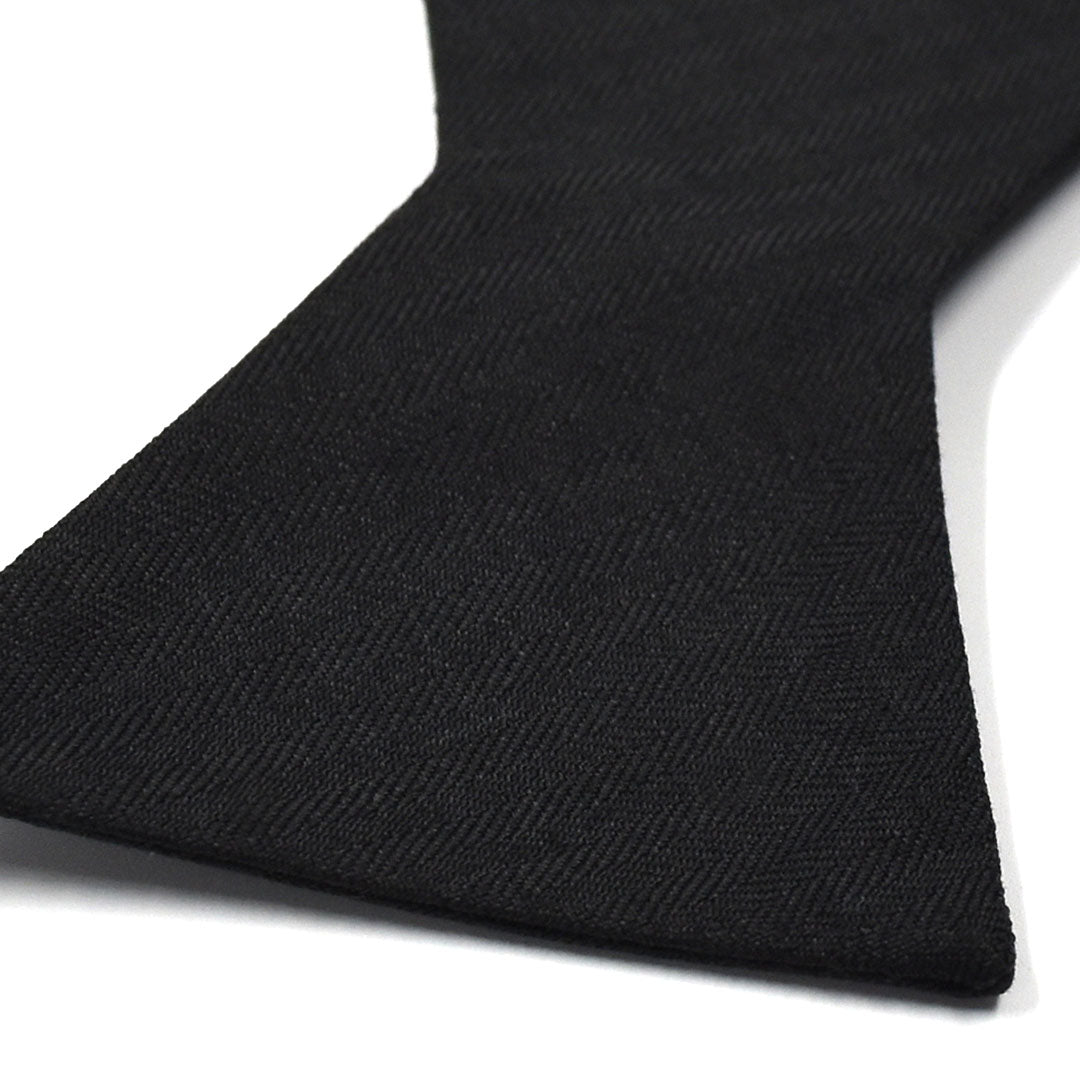 Solid Herringbone Black Self Tie Bow Tie
