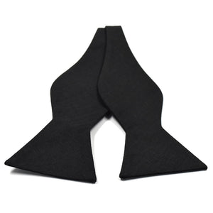 Solid Herringbone Black Self Tie Bow Tie