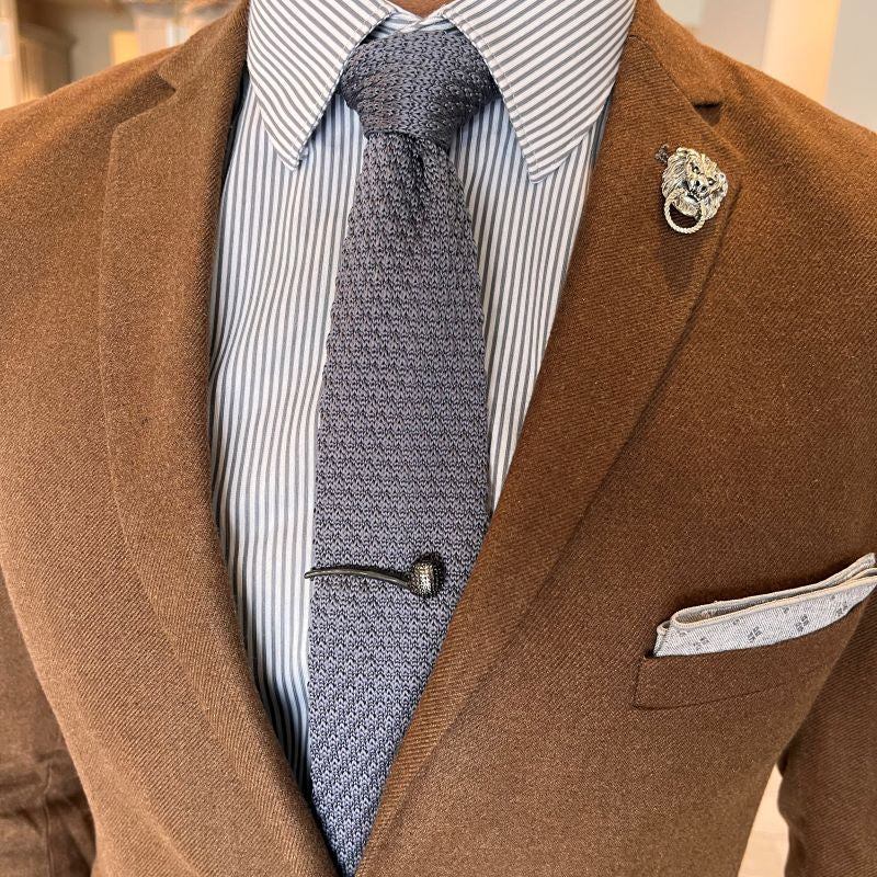 Knitted Point Silver Tie Set