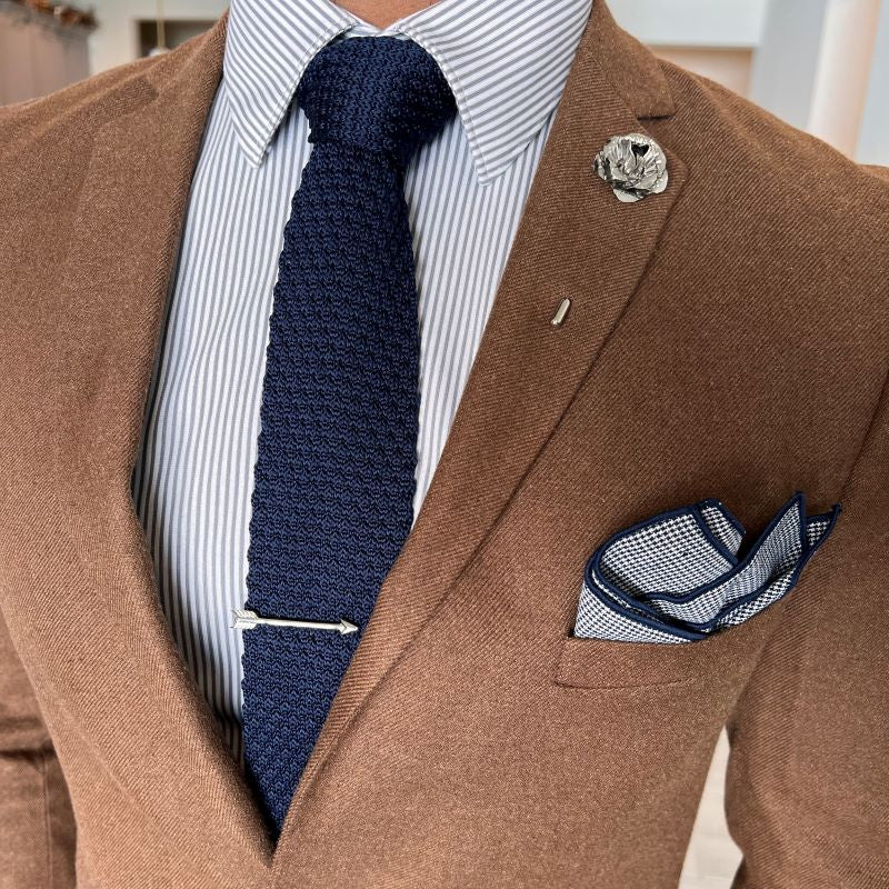 Knitted Point Navy Tie Set
