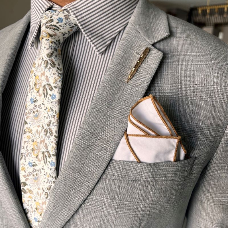 Floral White Canary Blooms Tie