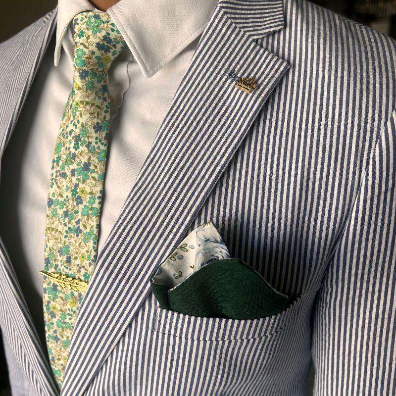 Floral Emerald Linen Reversible Pocket Square