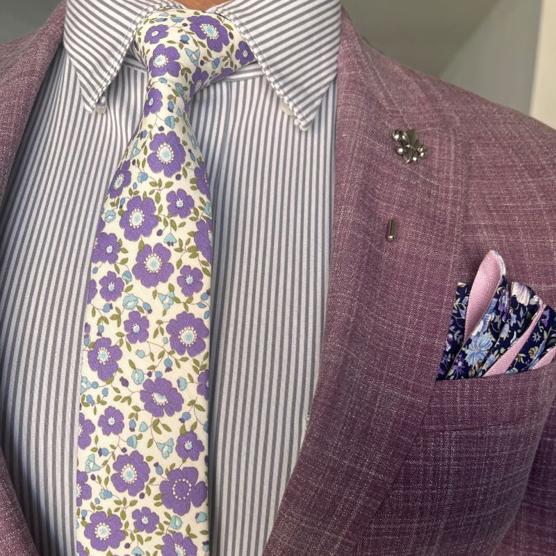 Floral Linen Pink Reversible Pocket Square