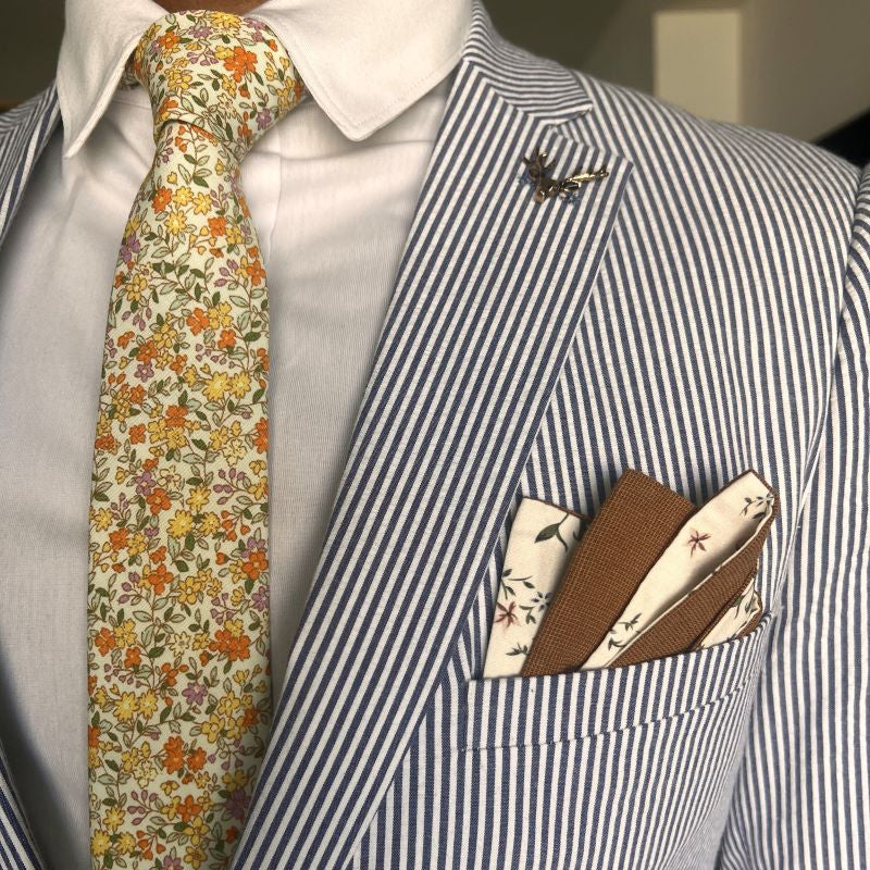 Floral Cream Linen Reversible Pocket Square